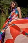 Buy_Babita Malkani_Purple Organza Printed Floral Deep V Neck Asymmetric Maxi Dress_Online_at_Aza_Fashions