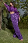 Buy_Babita Malkani_Purple Organza Hand Embroidered Beads Straight Pant _at_Aza_Fashions