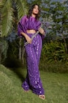 Buy_Babita Malkani_Purple Organza Hand Embroidered Beads Straight Pant _Online_at_Aza_Fashions