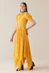 Buy_TheRealB_Yellow Viscose Lace Embroidered Floral Round Dress _Online_at_Aza_Fashions