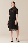 Buy_TheRealB_Black Viscose Lace Embroidered Floral Dress Round Midi With Slip _at_Aza_Fashions