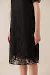 Buy_TheRealB_Black Viscose Lace Embroidered Floral Dress Round Midi With Slip 