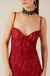 TheRealB_Red Viscose Lace Embroidered Floral Sweetheart Fishtail Dress _at_Aza_Fashions