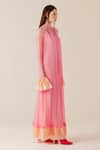 Buy_TheRealB_Pink Viscose Lace Embroidered Floral High Collar Maxi Dress _Online_at_Aza_Fashions