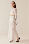 TheRealB_White Viscose Lace Embroidered Floral High Collar Top And Skirt Set _Online_at_Aza_Fashions