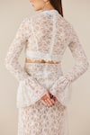 Buy_TheRealB_White Viscose Lace Embroidered Floral High Collar Top And Skirt Set _Online_at_Aza_Fashions