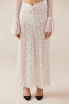 TheRealB_White Viscose Lace Embroidered Floral High Collar Top And Skirt Set _at_Aza_Fashions