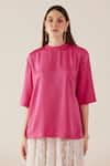 Buy_TheRealB_Pink Satin Solid Round Neck Top _at_Aza_Fashions