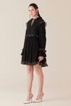Buy_TheRealB_Black Viscose Lace Embroidered Floral Tie-up Neck Work Short Dress_Online_at_Aza_Fashions