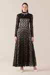 Buy_TheRealB_Black Viscose Lace Embroidered Floral High Collar Work Maxi Dress _at_Aza_Fashions