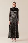 TheRealB_Black Viscose Lace Embroidered Floral High Collar Work Maxi Dress _Online_at_Aza_Fashions