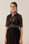 Shop_TheRealB_Black Viscose Lace Embroidered Floral Notched Work Midi Dress _Online_at_Aza_Fashions