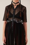 TheRealB_Black Viscose Lace Embroidered Floral Notched Work Midi Dress _at_Aza_Fashions