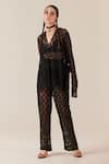 Buy_TheRealB_Black Viscose Lace Embroidered Floral V Neck Work Top And Pant Set _at_Aza_Fashions