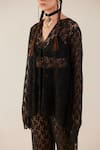 Shop_TheRealB_Black Viscose Lace Embroidered Floral V Neck Work Top And Pant Set _Online_at_Aza_Fashions