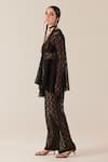 Buy_TheRealB_Black Viscose Lace Embroidered Floral V Neck Work Top And Pant Set 