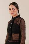 Shop_TheRealB_Black Viscose Lace Embroidered Polka Dots Ruffled Neck Top _Online_at_Aza_Fashions