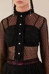 Buy_TheRealB_Black Viscose Lace Embroidered Polka Dots Ruffled Neck Top 