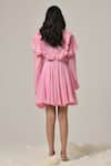 Shop_TheRealB_Pink Georgette Solid High Collar Ruffle Double-layered Dress _at_Aza_Fashions