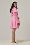 TheRealB_Pink Georgette Solid High Collar Ruffle Double-layered Dress _Online_at_Aza_Fashions