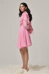 Buy_TheRealB_Pink Georgette Solid High Collar Ruffle Double-layered Dress _Online_at_Aza_Fashions