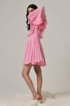 Shop_TheRealB_Pink Georgette Solid High Collar Ruffle Double-layered Dress _Online_at_Aza_Fashions