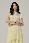 Buy_TheRealB_Yellow Georgette Embroidered Geometric Mandarin Collar Top _Online_at_Aza_Fashions