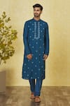 Buy_Priyanka Haralalka_Blue Cotton Embroidered Mirror And Thread Work Kurta Set _Online_at_Aza_Fashions