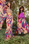 Buy_Babita Malkani_Peach Crepe Printed Floral Round Pattern Top_Online_at_Aza_Fashions