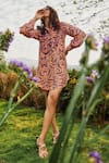 Shop_Babita Malkani_Peach Silk Printed Abstract Collar Shirt Dress _at_Aza_Fashions