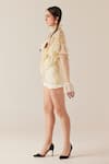 TheRealB_Gold Top Viscose Lace Embroidered Floral High Collar And Shorts Set _at_Aza_Fashions