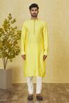 Priyanka Haralalka_Yellow Brocade, Silk Sequins Embroidered Bundi Kurta Set _Online_at_Aza_Fashions