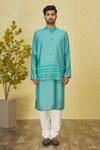 Buy_Priyanka Haralalka_Blue Cotton, Kota Doria, Silk Embroidery, Beads Aqua Bundi Kurta Set _Online_at_Aza_Fashions