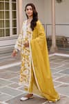 KARAJ JAIPUR_Yellow Kurta And Pant Cotton Printed Floral V Neck Set _Online_at_Aza_Fashions