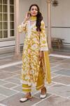 Buy_KARAJ JAIPUR_Yellow Kurta And Pant Cotton Printed Floral V Neck Set 