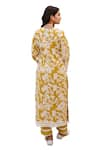 Shop_KARAJ JAIPUR_Yellow Kurta And Pant Cotton Printed Floral V Neck Set 