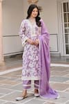 Buy_KARAJ JAIPUR_Purple Kurta And Pant Cotton Printed Floral V Neck Set _at_Aza_Fashions