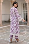 Shop_KARAJ JAIPUR_Purple Kurta And Pant Cotton Printed Floral V Neck Set _at_Aza_Fashions