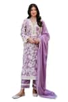 Buy_KARAJ JAIPUR_Purple Kurta And Pant Cotton Printed Floral V Neck Set _Online_at_Aza_Fashions