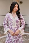 KARAJ JAIPUR_Purple Kurta And Pant Cotton Printed Floral V Neck Set _at_Aza_Fashions