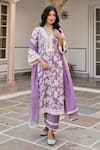 Buy_KARAJ JAIPUR_Purple Kurta And Pant Cotton Printed Floral V Neck Set 