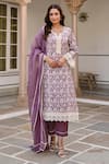 Buy_KARAJ JAIPUR_Purple Kurta And Pant Cotton Printed Ikat Notched Set _at_Aza_Fashions