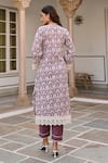 Shop_KARAJ JAIPUR_Purple Kurta And Pant Cotton Printed Ikat Notched Set _at_Aza_Fashions