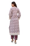 KARAJ JAIPUR_Purple Kurta And Pant Cotton Printed Ikat Notched Set _Online_at_Aza_Fashions