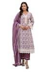 Shop_KARAJ JAIPUR_Purple Kurta And Pant Cotton Printed Ikat Notched Set _Online_at_Aza_Fashions