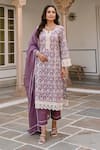 KARAJ JAIPUR_Purple Kurta And Pant Cotton Printed Ikat Notched Set _at_Aza_Fashions