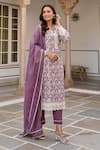 Buy_KARAJ JAIPUR_Purple Kurta And Pant Cotton Printed Ikat Notched Set 