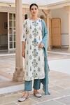 Buy_KARAJ JAIPUR_Blue Kurta And Pant Cotton Printed Floral Butta Keyhole Set_at_Aza_Fashions