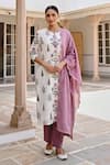 Buy_KARAJ JAIPUR_Purple Kurta And Pant Cotton Printed Floral Butta Keyhole Set_at_Aza_Fashions