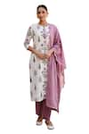 Buy_KARAJ JAIPUR_Purple Kurta And Pant Cotton Printed Floral Butta Keyhole Set_Online_at_Aza_Fashions